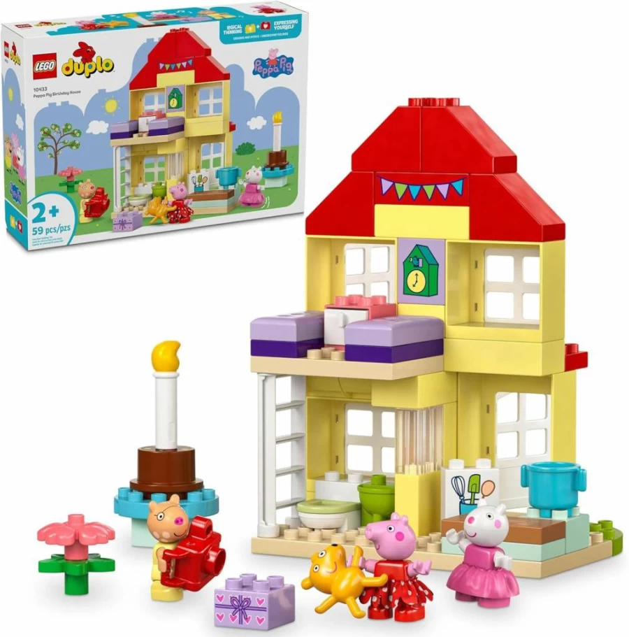 LEGO DUPLO Peppa Pig Birthday House Building Toy Set with 3 Animal Figures, Creative Construction Playset for Toddlers Ages 2+, Educational Gift for Boys & Girls 10433
