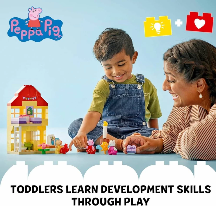 LEGO DUPLO Peppa Pig Birthday House Building Toy Set with 3 Animal Figures, Creative Construction Playset for Toddlers Ages 2+, Educational Gift for Boys & Girls 10433