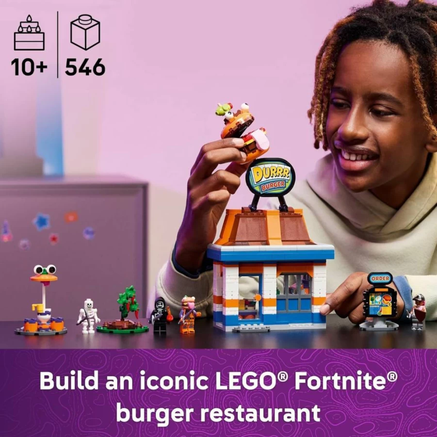 LEGO Fortnite Durrr Burger Restaurant Building Set 77076 - Beach Boss & Grimy Minifigures, Creative Toy for Kids Ages 10+, Perfect Gift for Gamers and Birthday Presents