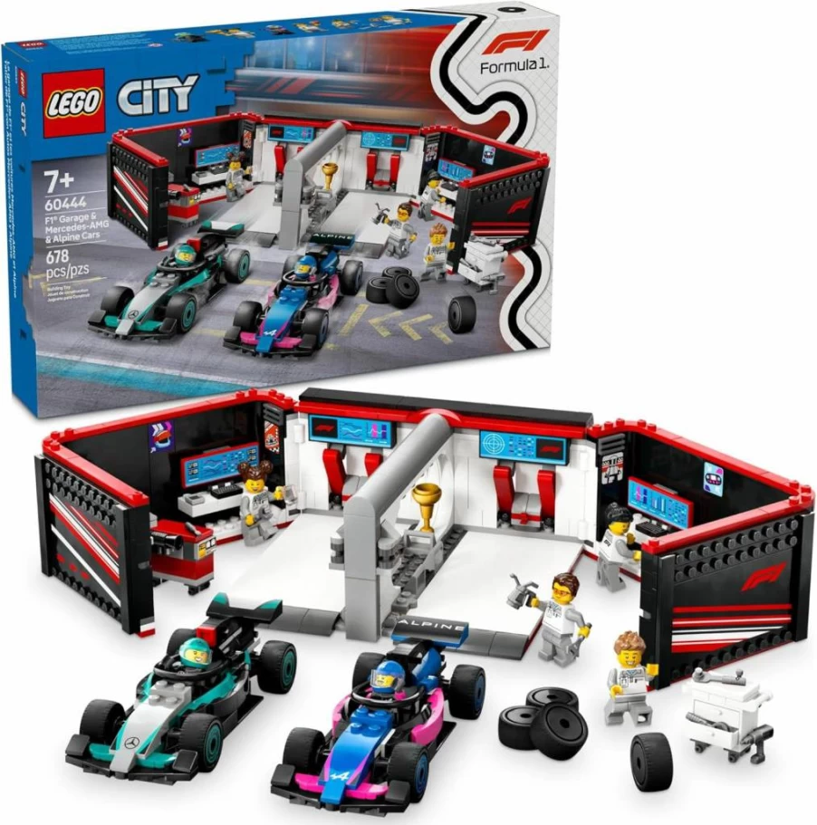 LEGO City F1 Racing Garage Set 60444 with Mercedes-AMG & Alpine Cars, Buildable Toy Playset for Kids Ages 7+, STEM Gift for Boys and Girls, F1 Collector's Model