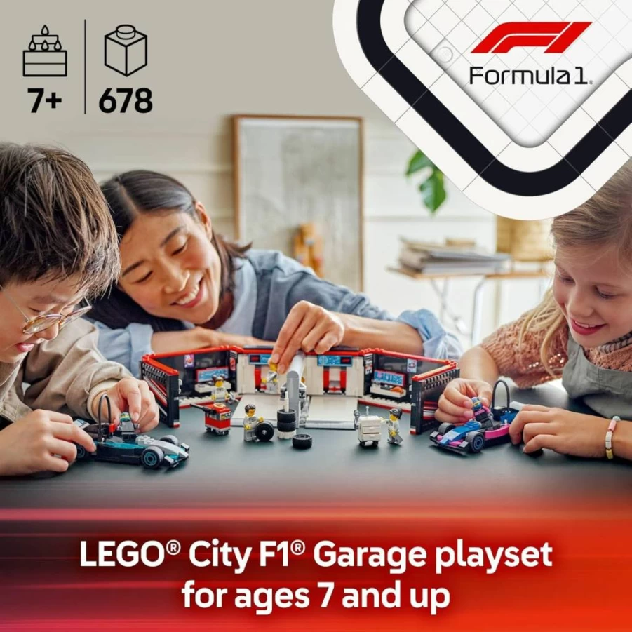 LEGO City F1 Racing Garage Set 60444 with Mercedes-AMG & Alpine Cars, Buildable Toy Playset for Kids Ages 7+, STEM Gift for Boys and Girls, F1 Collector's Model