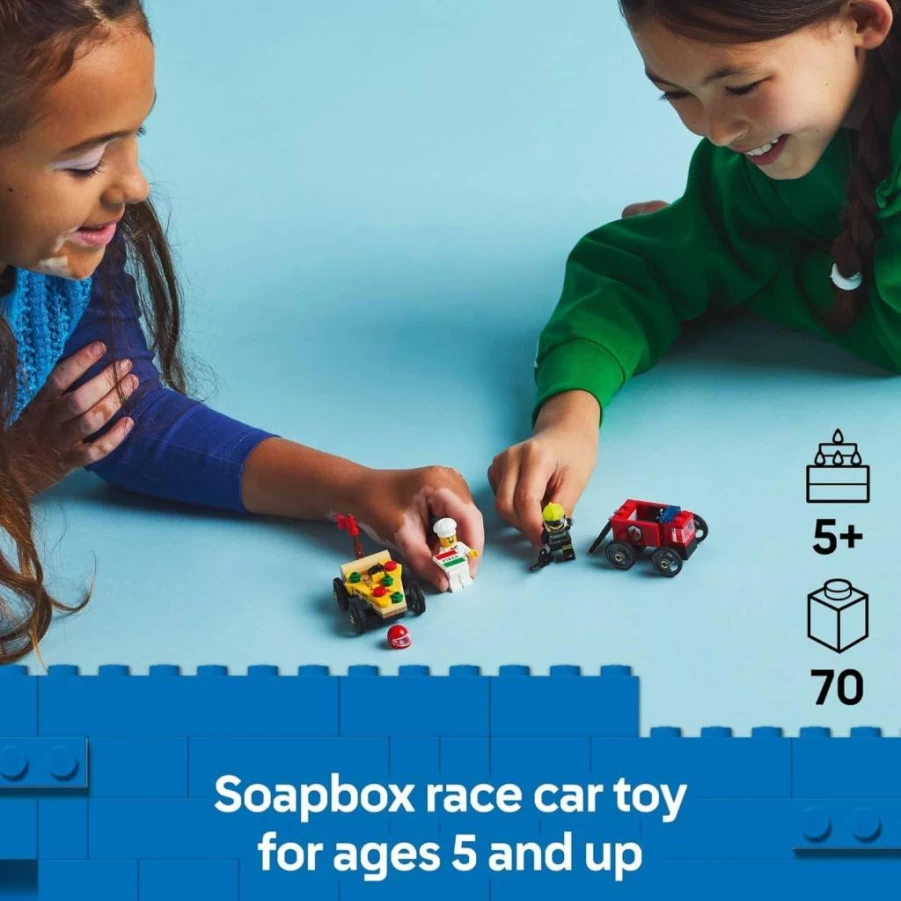 LEGO City Pizza Delivery vs Fire Truck Race Car Building Toy Set 60458 with Chef & Firefighter Minifigures - Creative Gift for Kids Ages 5+ Birthday Holiday Present