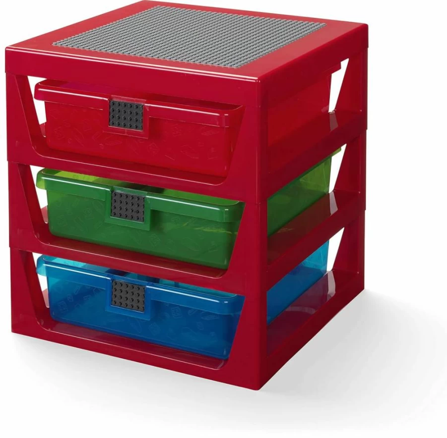 Room Copenhagen LEGO 3-Drawer Blue Storage Organizer, 13.6" x 12.7" x 15" Toy Brick Cabinet for Kids & Adults