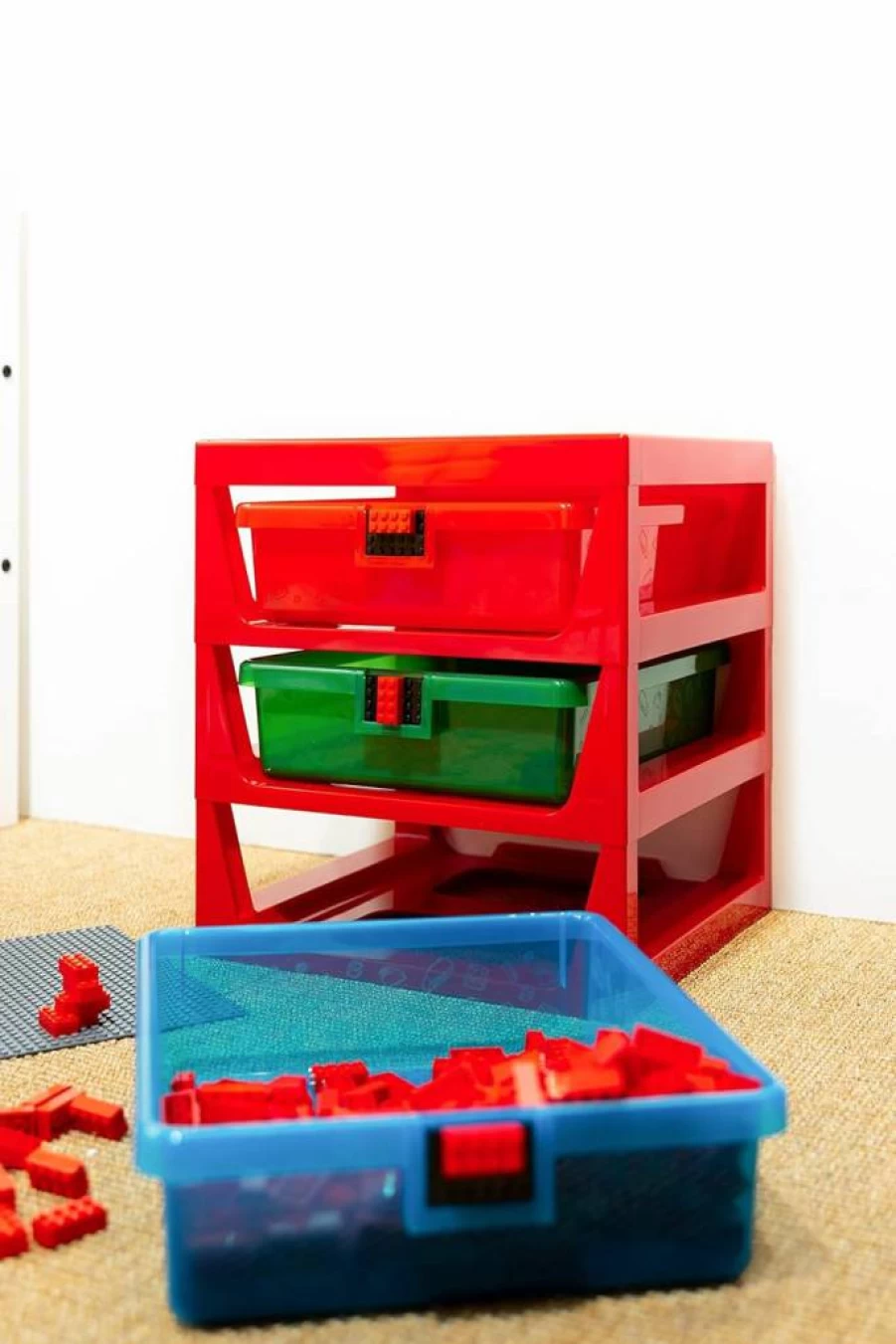 Room Copenhagen LEGO 3-Drawer Blue Storage Organizer, 13.6" x 12.7" x 15" Toy Brick Cabinet for Kids & Adults