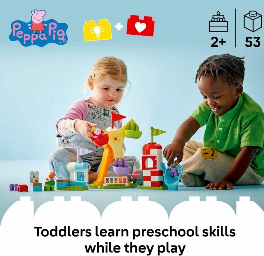 LEGO DUPLO Peppa Pig Funfair Toy Set - Creative Building Blocks for Toddlers Ages 2-5 - Educational Gift with Color Sorting & Motor Skills Development - 10453