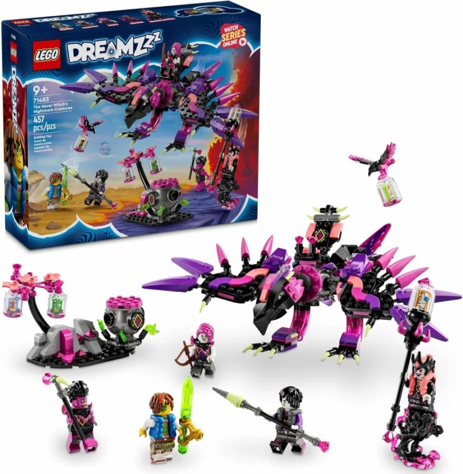 LEGO Dreamzzz The Never Witch's Nightmare Creatures Building Set with Mech, Wolf, Raven & 5 Minifigures for Kids Ages 9+ (71483) Fantasy Animal Toy