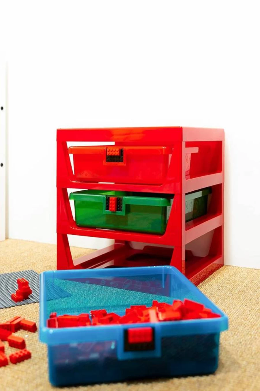 Room Copenhagen LEGO Storage Organizer - 3-Drawer Red Plastic Rack for Toy Bricks, 13.6" x 12.7" x 15