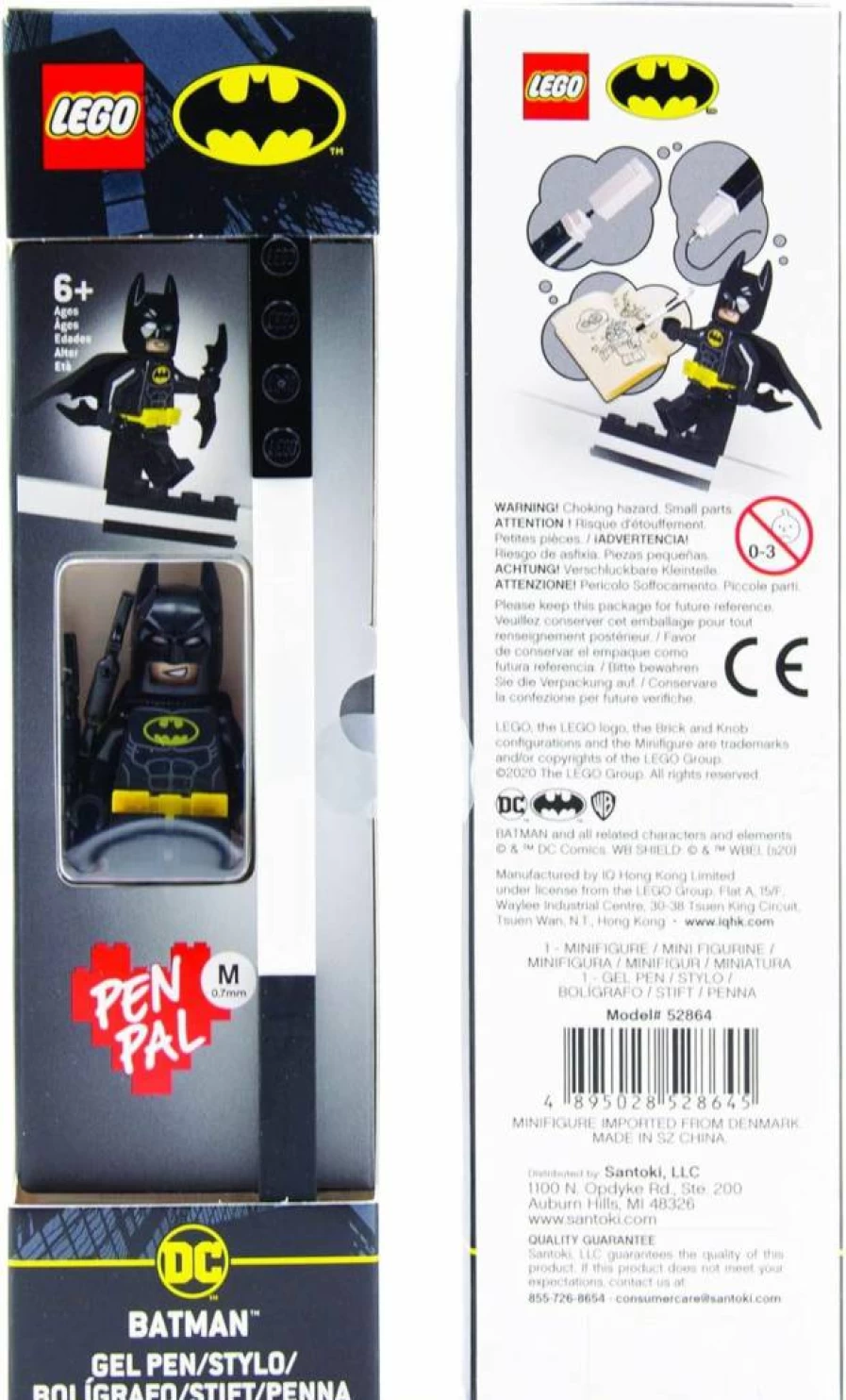 IQ Batman Gel Pen with LEGO Minifigure - Black Ink Pen for Kids Ages 6+, Includes Batman Toy Figure (52864)