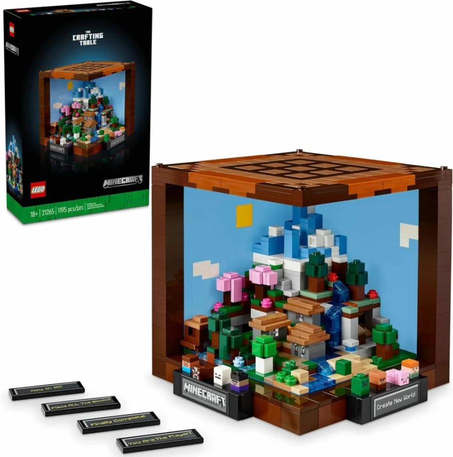 LEGO Minecraft 21265 The Crafting Table Building Set with Figures, Mobs & Biomes - 15th Anniversary Collectible Model for Adults