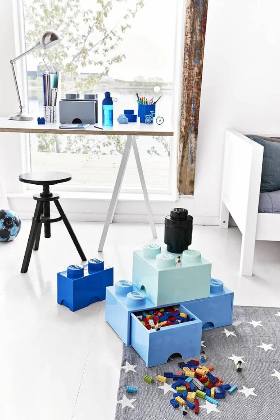 Room Copenhagen LEGO Brick Drawer Storage Box with 4 Knobs, Stackable Design, Black Organizer for Toys