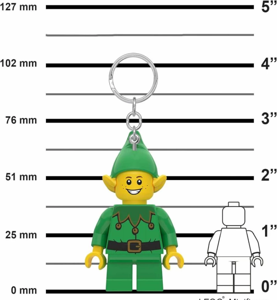 IQ 3 Inch Tall Holiday Elf Lego Minifigure Keychain with Light - Ke181H