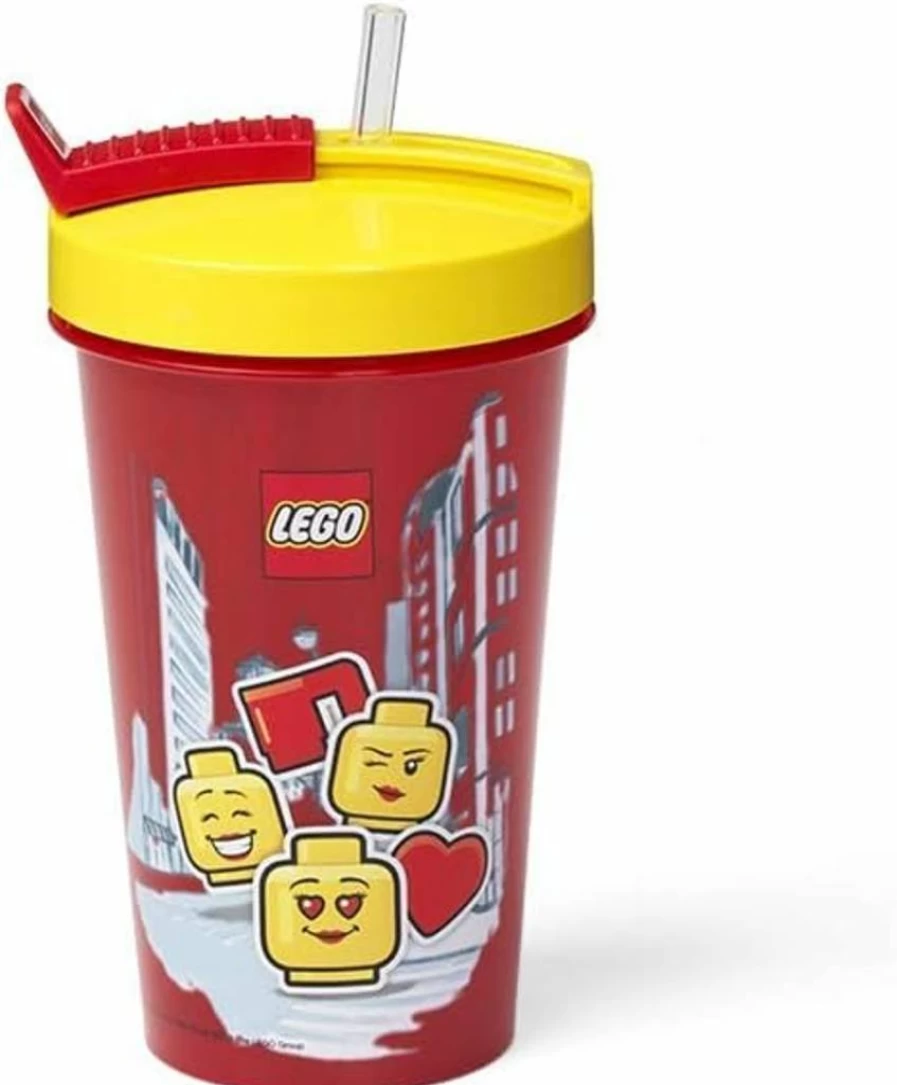 Room Copenhagen Lego Iconic Water Bottle With Straw - Reusable Drinkware For Lego Fans