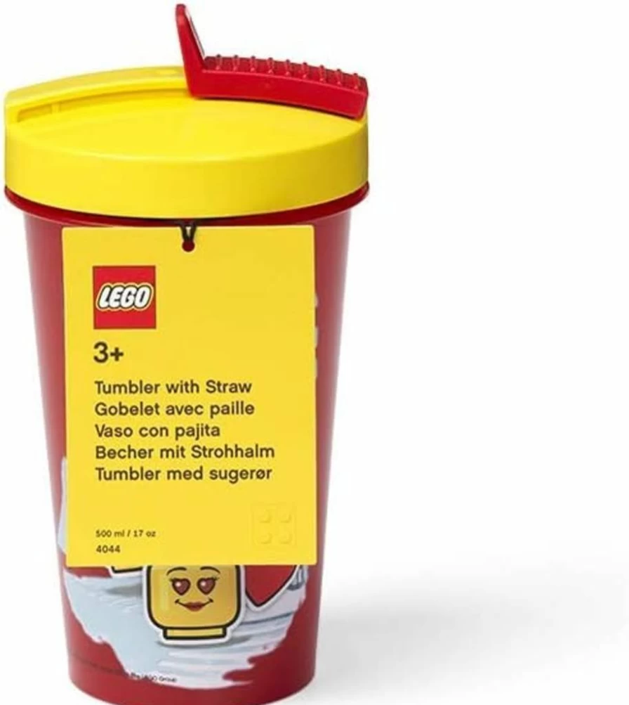 Room Copenhagen Lego Iconic Water Bottle With Straw - Reusable Drinkware For Lego Fans