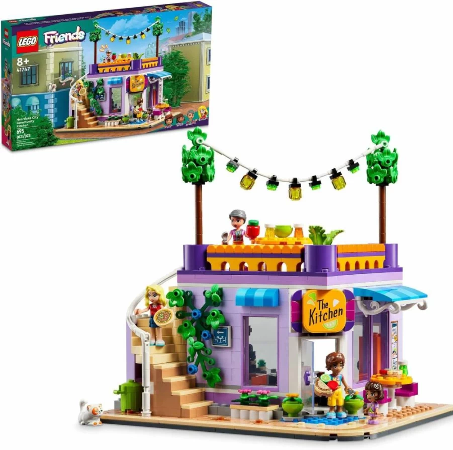 LEGO Friends Heartlake City Community Kitchen 41747 Building Toy Set with 3 Mini-Dolls, Micro-Doll, Cat & Kitchen Accessories for Kids Ages 8+