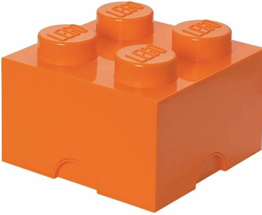 Room Copenhagen Lego Storage Brick - 4-Stud Orange Stackable Toy Box with Lid, 5.6L Desk Organizer for Kids & Adults, Compatible with Lego Bricks