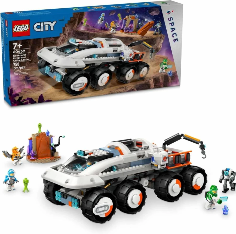 LEGO City Space Command Rover & Crane Loader Building Kit with Astronaut Minifigures, Space Robot & Aliens - Outer Space Toy Set 60432 for Kids Ages 7+