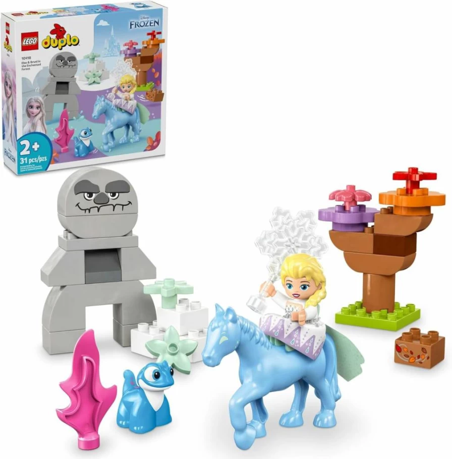 LEGO DUPLO Disney Frozen Elsa & Bruni Enchanted Forest Building Toy Set with Minifigure - Preschool Construction Kit for Kids Ages 2+ (10418) - Gift for Girls & Boys