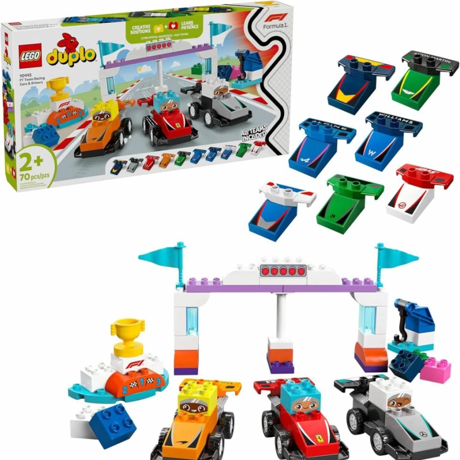 LEGO DUPLO F1 Race Car Building Set for Toddlers - Creative Pretend Play Toy for Boys & Girls Ages 2+ - Educational Preschool Gift with Mini Figures (10445)