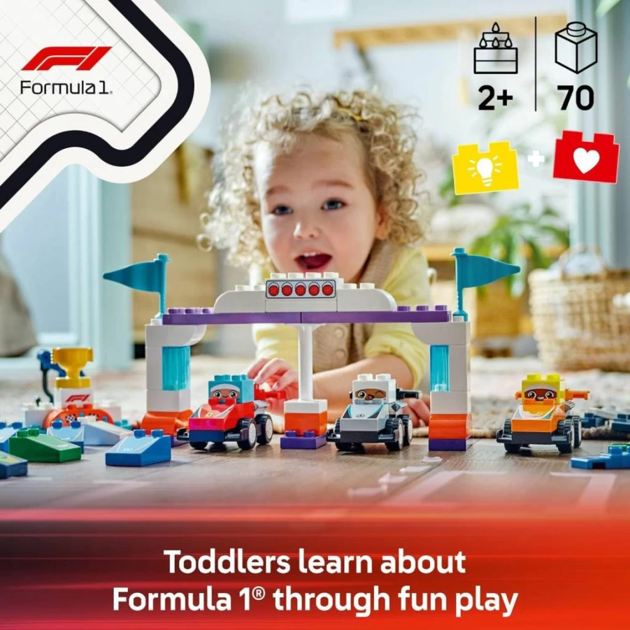 LEGO DUPLO F1 Race Car Building Set for Toddlers - Creative Pretend Play Toy for Boys & Girls Ages 2+ - Educational Preschool Gift with Mini Figures (10445)