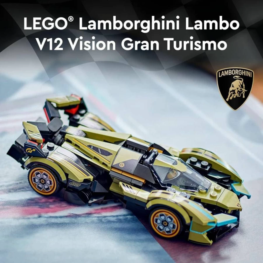LEGO Speed Champions Lamborghini V12 Vision GT 76923 Building Kit, Super Car Model Toy for Kids, F1 Racing Fan Gift, Buildable Lamborghini Vehicle Playset