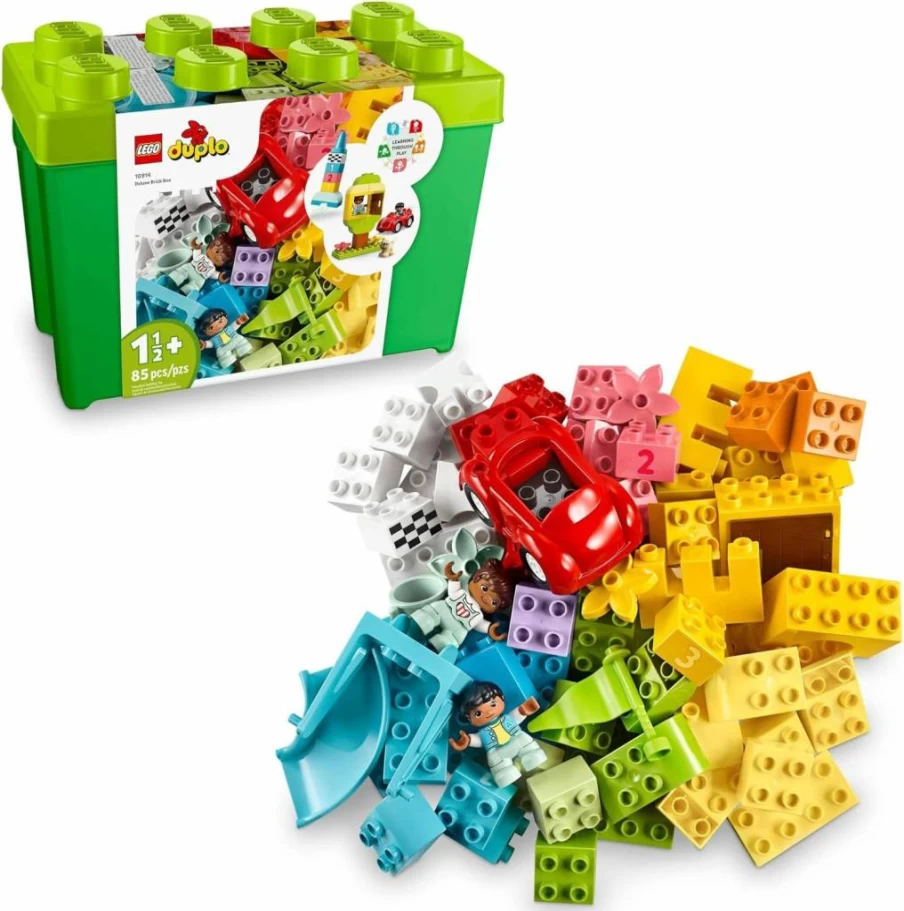 LEGO DUPLO Classic Deluxe Brick Box 10914 Building Toy Set with Storage, Figures, Car & Dog - Creative Learning Toy for Toddlers 18+ Months