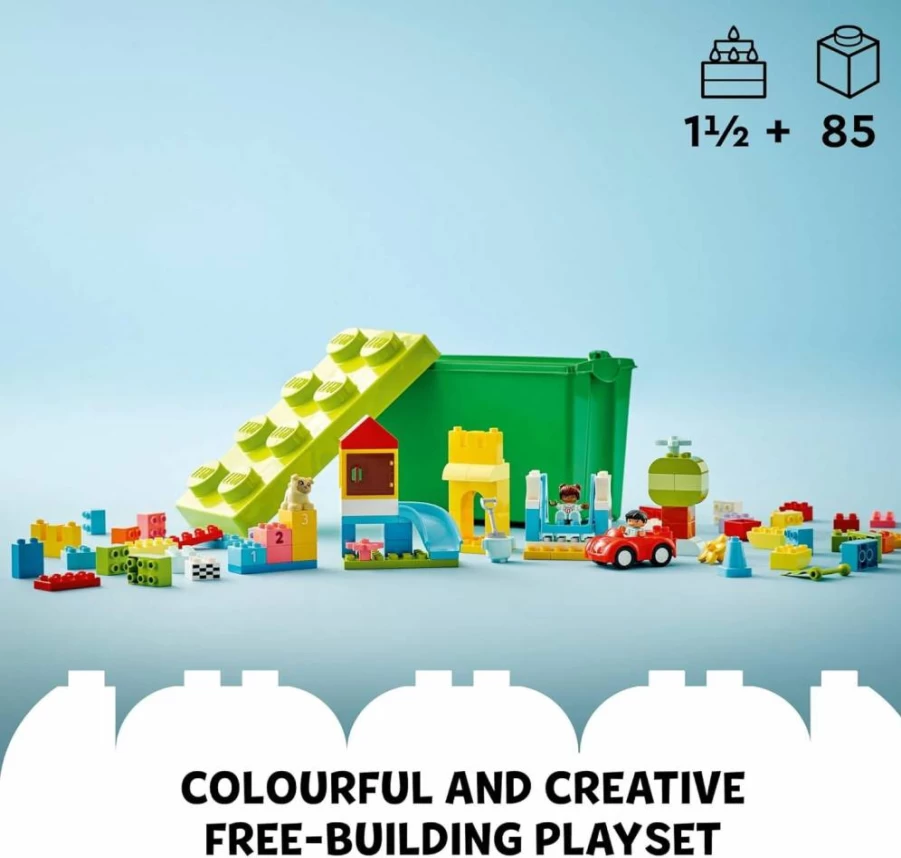 LEGO DUPLO Classic Deluxe Brick Box 10914 Building Toy Set with Storage, Figures, Car & Dog - Creative Learning Toy for Toddlers 18+ Months