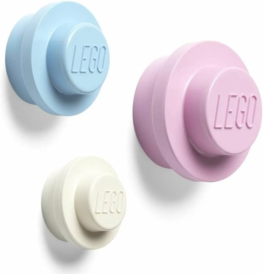LEGO Wall Hanger Set by Room Copenhagen - Decorative Playroom Utility Hooks in Light Blue, Pink & White