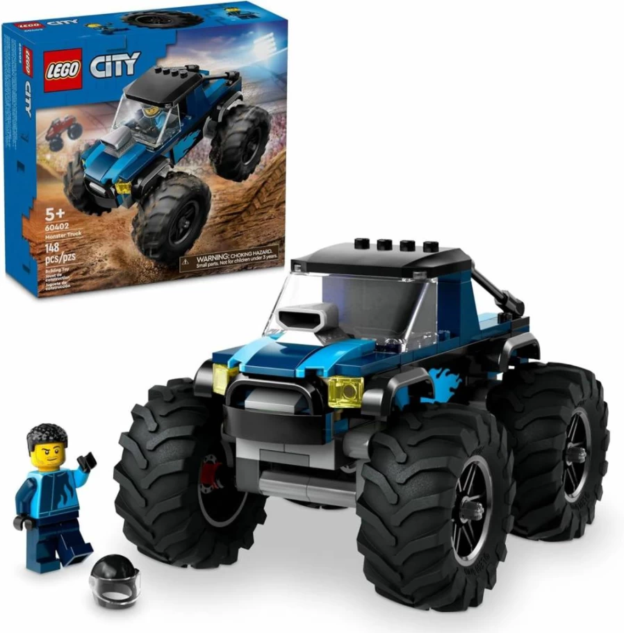 LEGO City 60402 Blue Monster Truck Off-Road Toy Set with Minifigure, Creative Building Kit for Kids Ages 5+, STEM Learning Gift for Boys and Girls