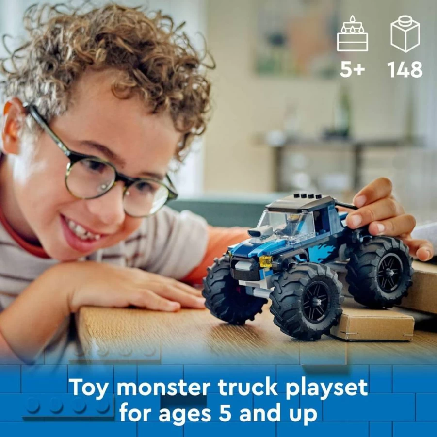 LEGO City 60402 Blue Monster Truck Off-Road Toy Set with Minifigure, Creative Building Kit for Kids Ages 5+, STEM Learning Gift for Boys and Girls