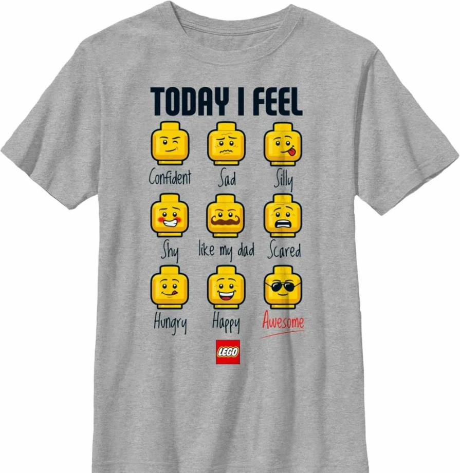 Fifth Sun Boys' Lego-Inspired Short Sleeve Graphic Tee with Iconic Expressions