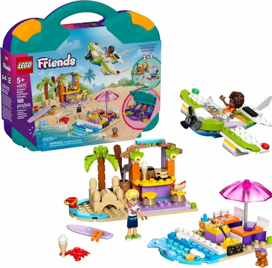 LEGO Friends Creative Beach Travel Suitcase Building Set 42672 - Portable Pretend Play Toy with 2 Mini Dolls for Kids Ages 5+, Gift for Birthdays, Boys & Girls