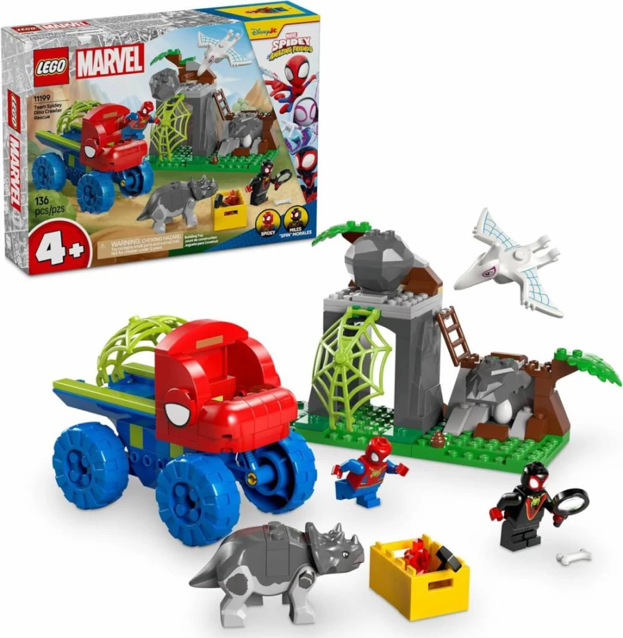 LEGO Marvel Spidey and His Amazing Friends Team Spidey Dino Crawler Rescue Building Toy Set for Kids Ages 4+ (11199) | Gift for Boys and Girls | Preschool Spider-Man Adventure Car