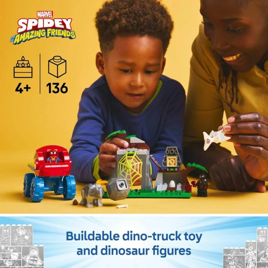LEGO Marvel Spidey and His Amazing Friends Team Spidey Dino Crawler Rescue Building Toy Set for Kids Ages 4+ (11199) | Gift for Boys and Girls | Preschool Spider-Man Adventure Car