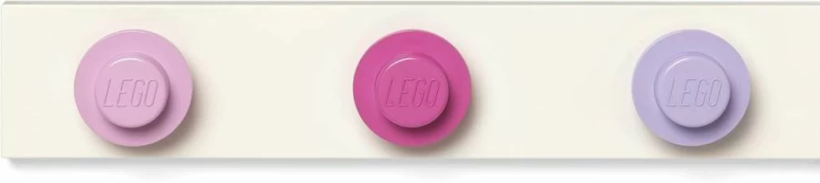 Room Copenhagen Lego Wall Hanger Rack - 3 Hook Coat Rack for Kids Room Decor in Assorted Colors (Light Pink, Dark Pink, Light Purple) - Holds Coats, Backpacks, Hats