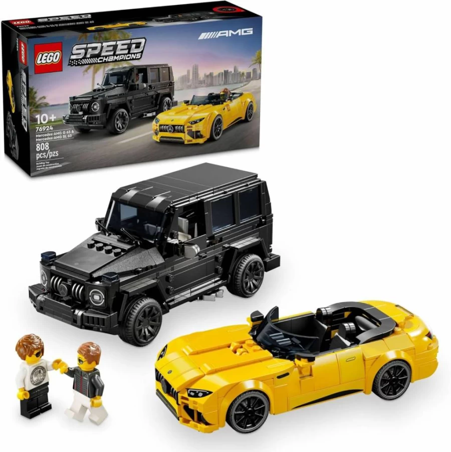 LEGO Speed Champions Mercedes-AMG G 63 & Mercedes-AMG SL 63 Building Set with F1 Car & Minifigures (76924) – Convertible Toy Car Gift for Kids, Boys & Girls