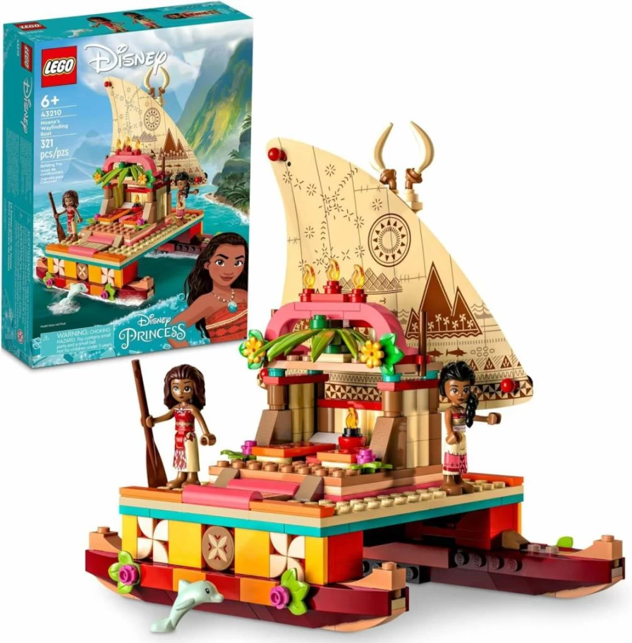 LEGO Disney Princess Moana’s Wayfinding Boat 43210 Building Toy Set with Moana & Sina Mini-Dolls, Dolphin Figure, Creative Play for Kids Ages 6+