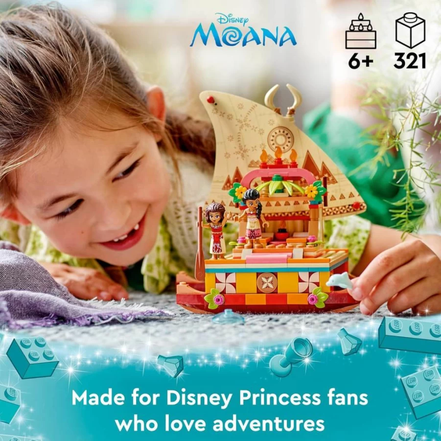 LEGO Disney Princess Moana’s Wayfinding Boat 43210 Building Toy Set with Moana & Sina Mini-Dolls, Dolphin Figure, Creative Play for Kids Ages 6+