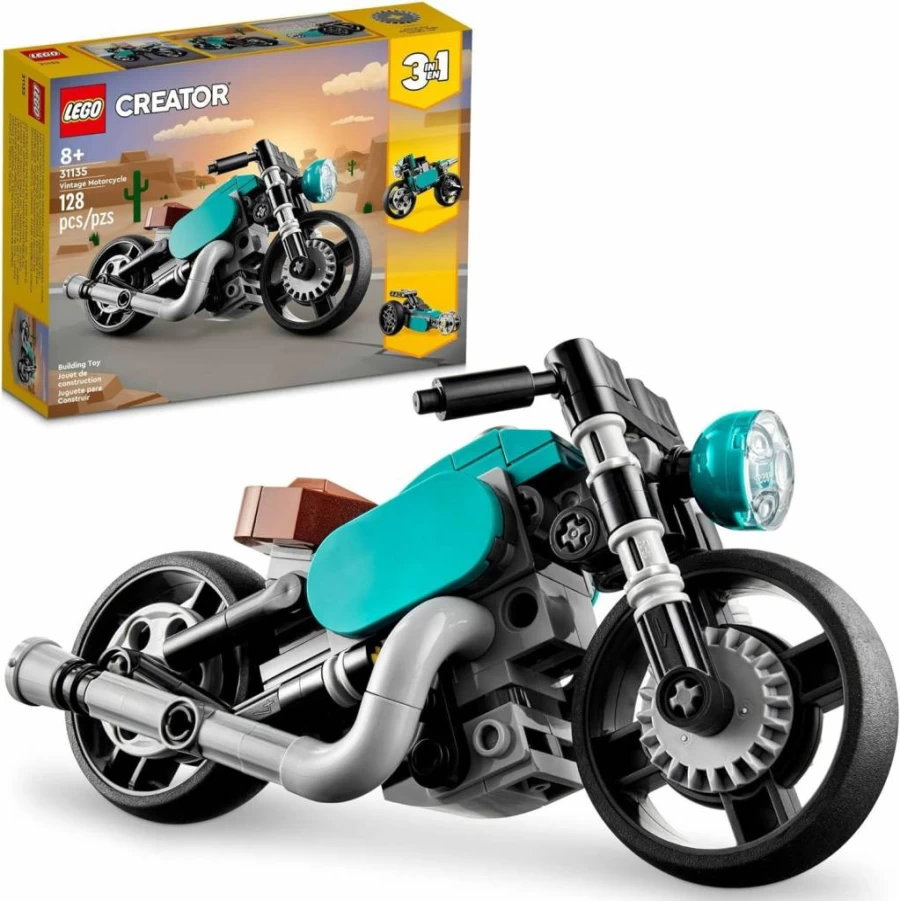 LEGO Creator 3-in-1 Vintage Motorcycle Building Kit (31135) – Build Classic Bike, Street Bike & Dragster Car – Creative STEM Toy Gift for Kids Ages 8+