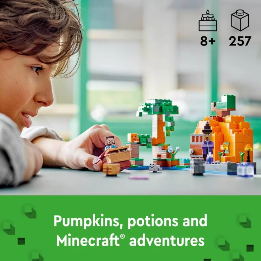 LEGO Minecraft The Pumpkin Farm 21248 Building Set with Steve Minifigure and Witch, Creative Toy for Kids Ages 8+ and Adult Gamers