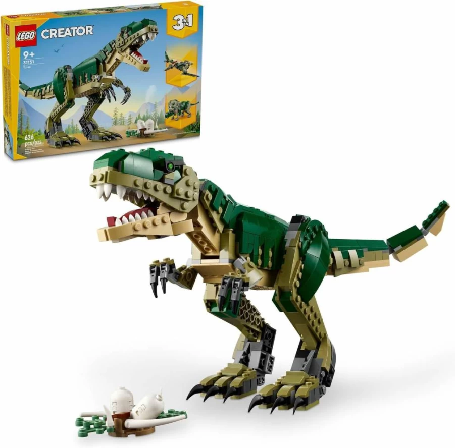 LEGO Creator 3-in-1 T-Rex Dinosaur Building Set 31151 – Build T-Rex, Triceratops, or Pterodactyl – Creative STEM Toy for Kids Ages 9+ – Perfect Gift for Birthdays