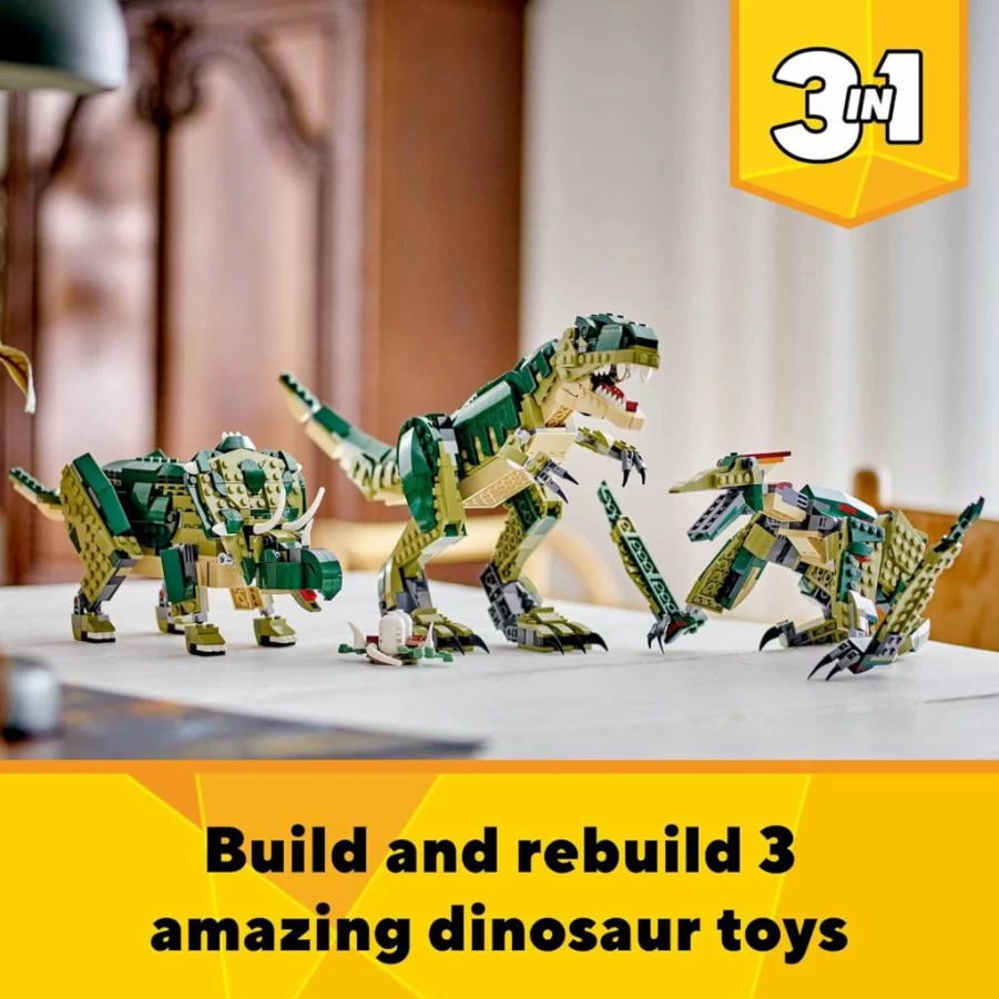 LEGO Creator 3-in-1 T-Rex Dinosaur Building Set 31151 – Build T-Rex, Triceratops, or Pterodactyl – Creative STEM Toy for Kids Ages 9+ – Perfect Gift for Birthdays