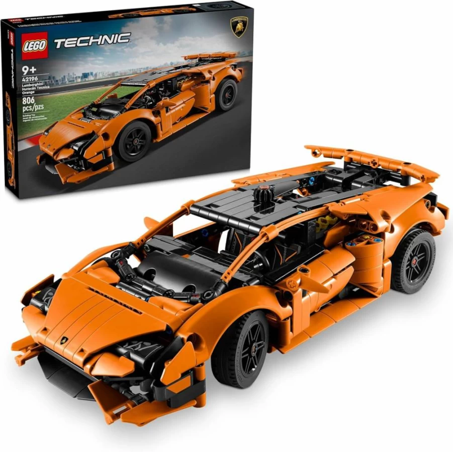 LEGO Technic Lamborghini Huracán Tecnica 42196 Building Kit for Kids Ages 9+, Orange Sports Car Model with V10 Engine & Steering, Creative Gift for Boys & Girls
