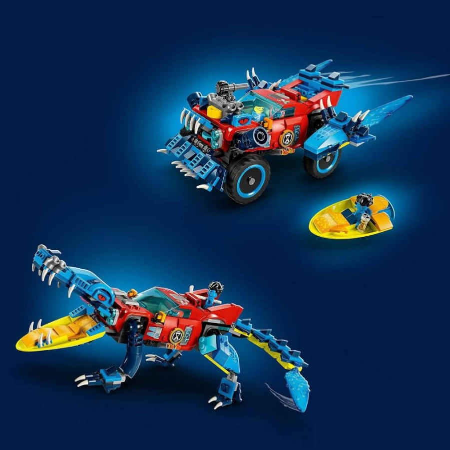 LEGO Dreamzzz Crocodile Car 71458 Building Kit with Cooper & Jayden Minifigures, Transformable Car to Off-Roader Truck & Mini-Boat, Creative Gift for Kids Ages 8+