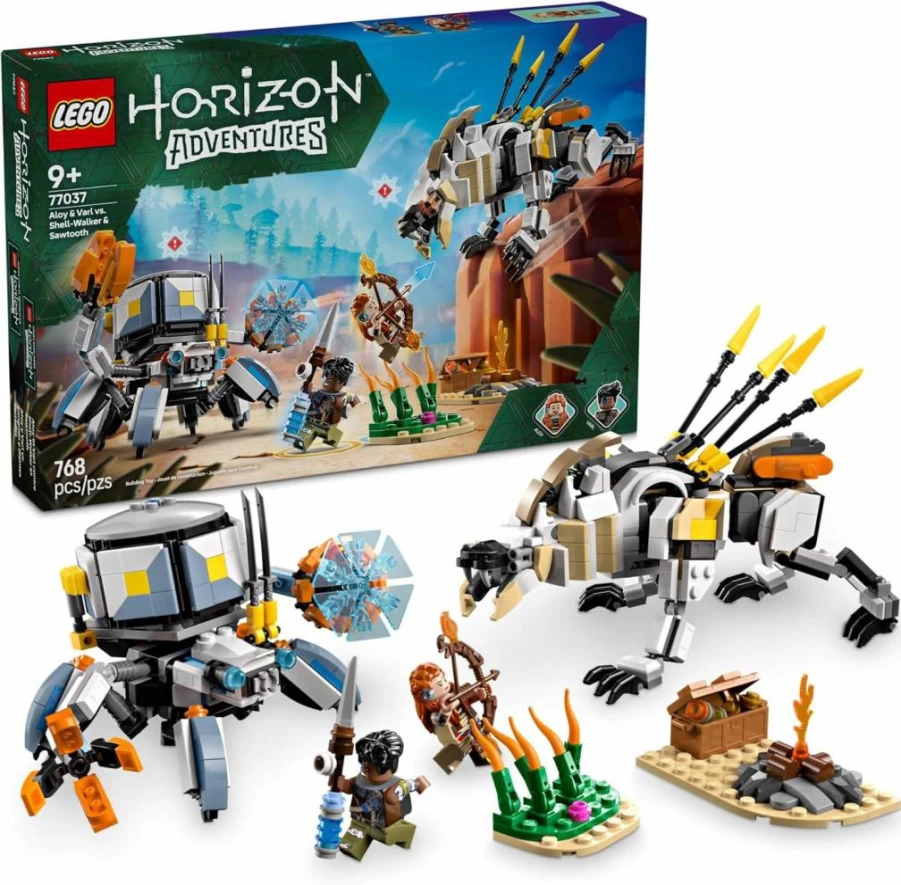 LEGO Horizon Adventures 77037 Building Kit - Aloy & Varl Vs. Shell-Walker & Sawtooth, Creative Construction Toy for Kids Ages 9+, Perfect Gift for Horizon Zero Dawn Fans