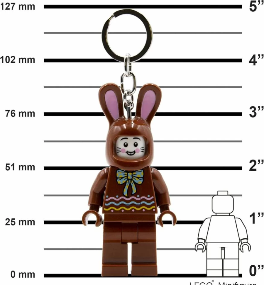 IQ 3 Inch Tall Chocolate Bunny Lego Minifigure Keychain Light - Easter Gift, Easter Basket Stuffer, Ke180H