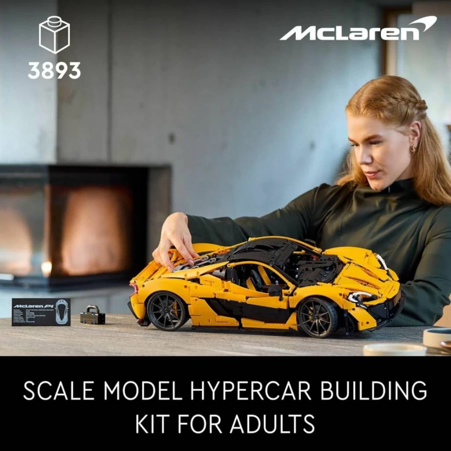 LEGO Technic McLaren P1 Hypercar Building Kit for Adults, Formula 1 Race Car Model with Working V8 Engine & 7-Speed Gearbox, Collectible Set 42172