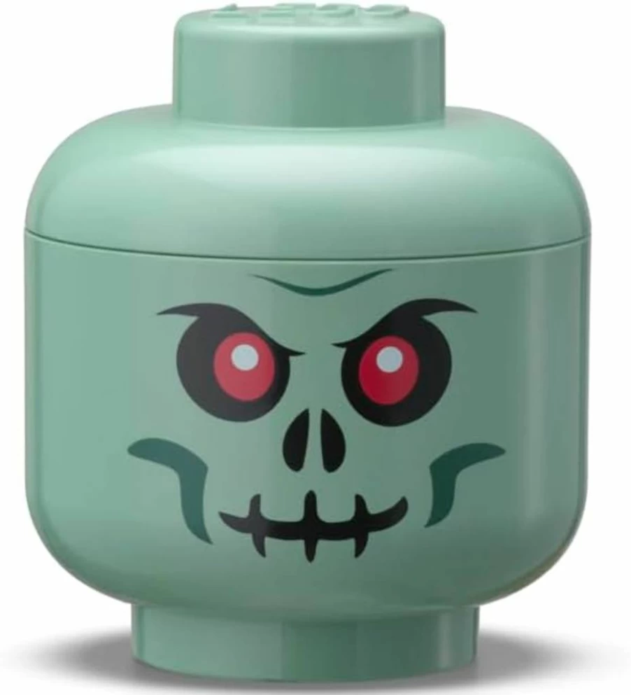 Room Copenhagen Lego Storage Head Mini - Green Skeleton Stackable Toy Organizer Box with Lid, 4x4.5 Inches, Kids Room Decor