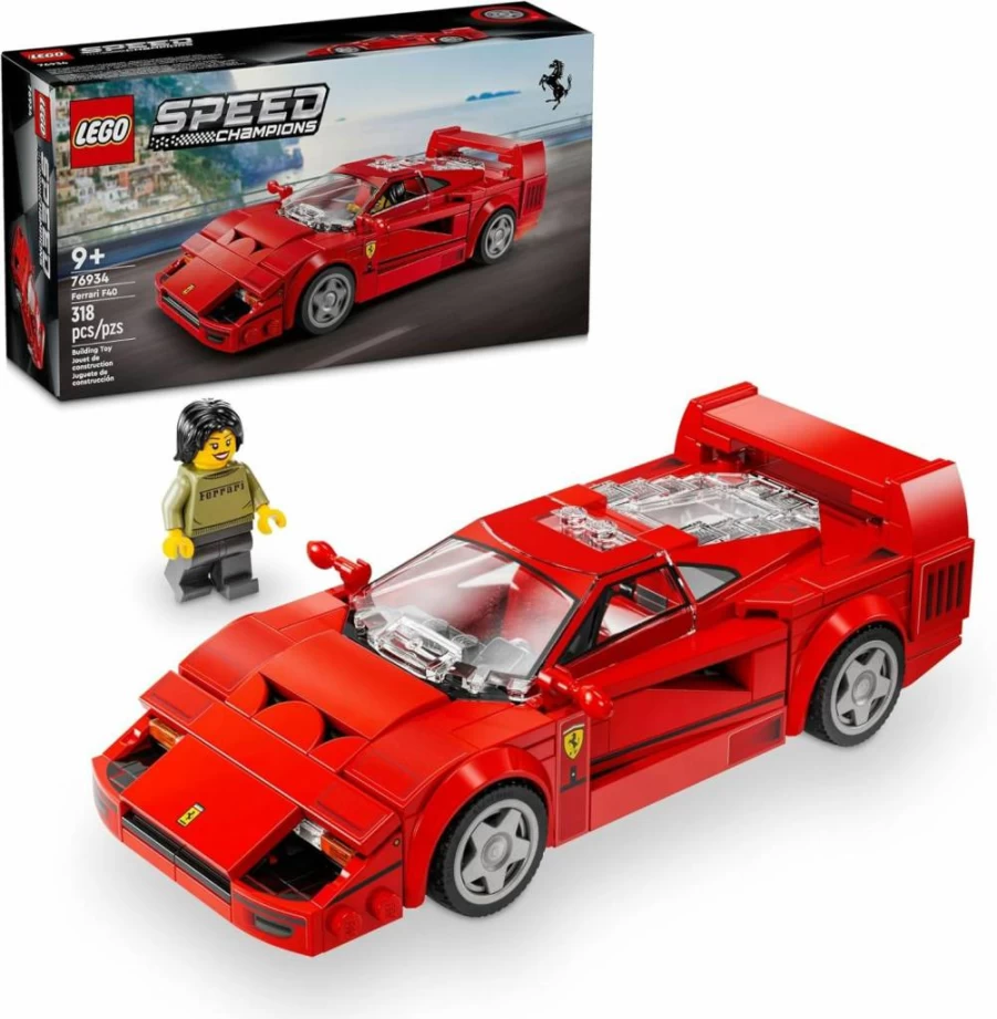 LEGO Speed Champions Ferrari F40 Supercar Building Set 76934 with Driver Minifigure, Collectible Toy Car for Kids Ages 9+