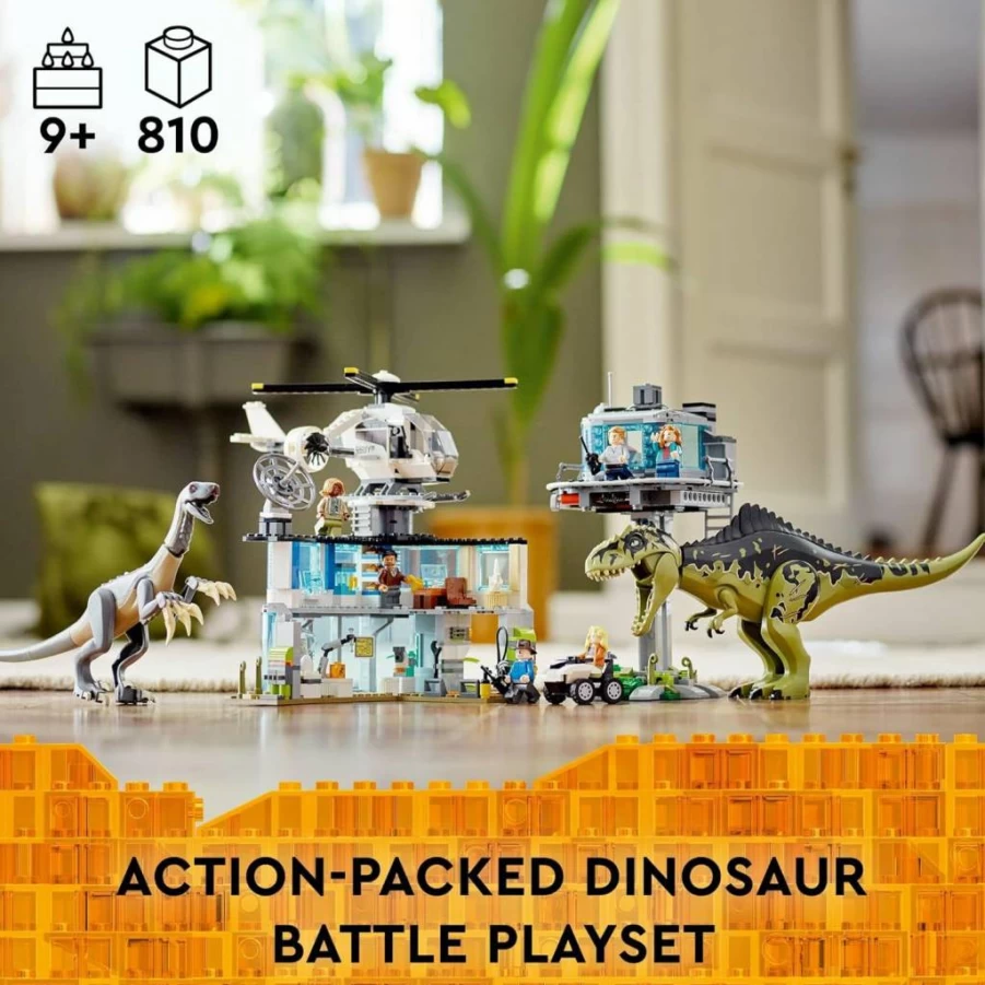 LEGO Jurassic World Giganotosaurus & Therizinosaurus Dinosaur Set 76949 with ATV, Helicopter, Garage & 2 Figures – Creative Building Toy for Kids, Boys, Girls Ages 7+