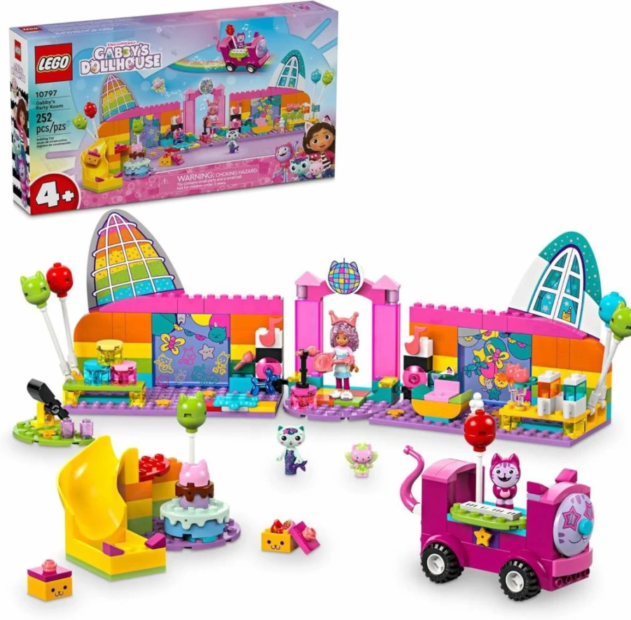 LEGO Gabby's Dollhouse Party Room Disco Playset 10797 - DJ Toy with Slide, Pink Car & Animal Figures, Creative Role Play for Kids Ages 4+